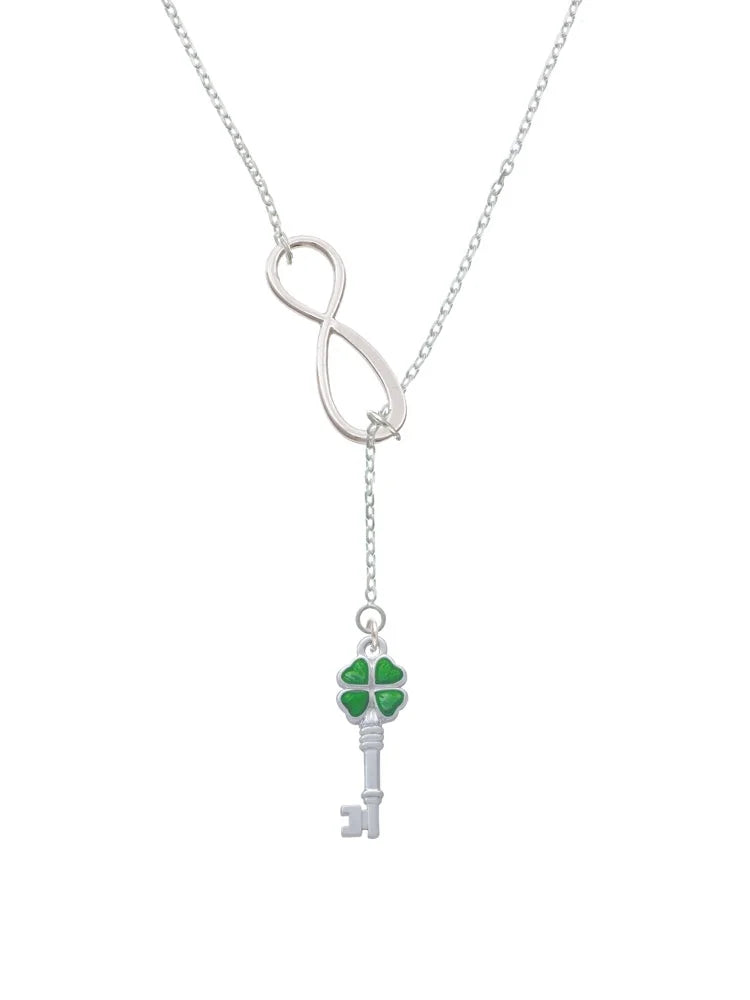 Silvertone Translucent Green Four Leaf Clover Key Infinity Lariat Necklace Z982386