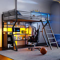 Full Size Black Metal Loft Bed with Desk and Shelves P35328