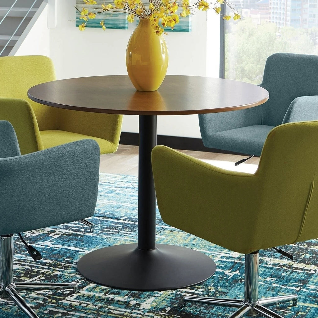 Walnut and Black Round Dining Table M633