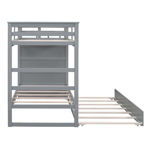 Full Over Full Wooden Bunk Bed with Trundle and Staircase Y192