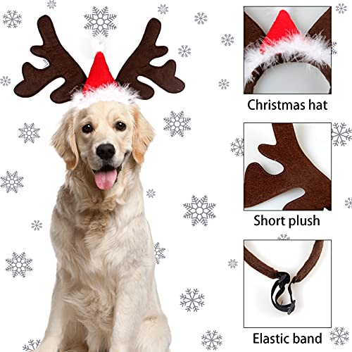 Christmas Dog Elk Reindeer Antler Headband Santa Hat Pet Costume J96756