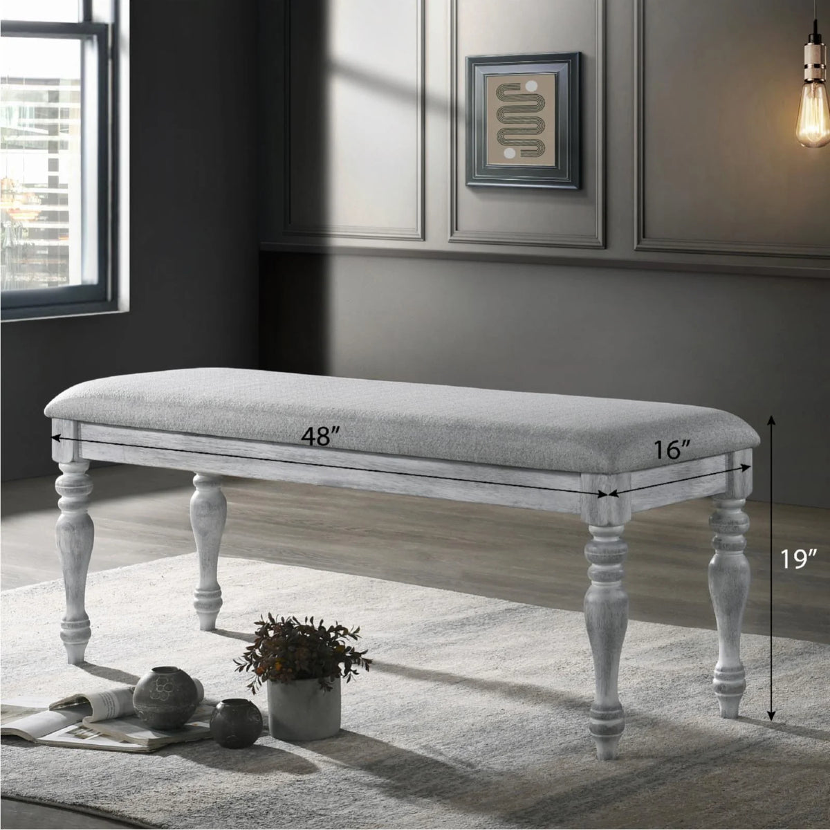 Upholstered Turned Leg Dining Bench Z6241