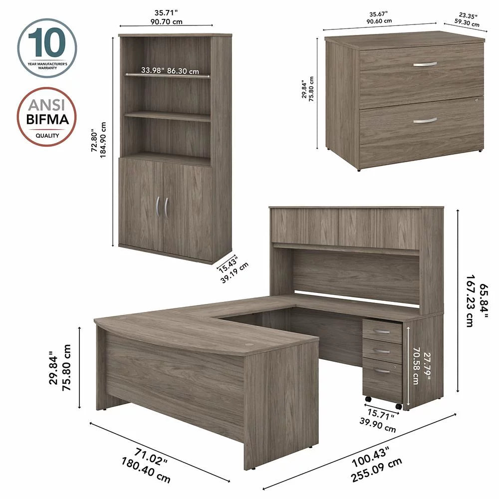 72W U Desk with Hutch and Storage Engineered Wood O162889