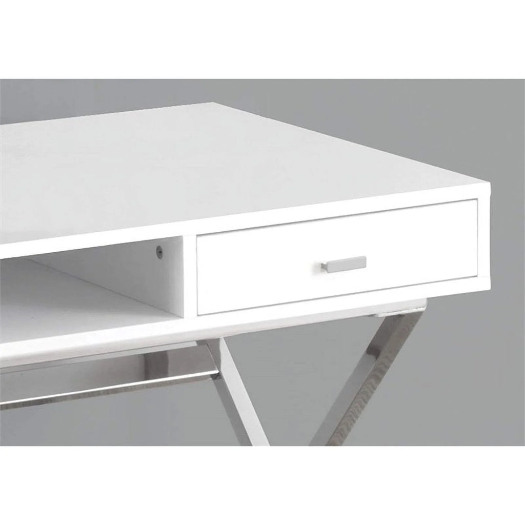 48" Modern Writing Desk in Glossy White and Silver I7540