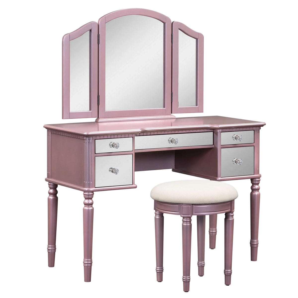 Pink Vanity Set with Tri-Fold Mirror and Stool S691912