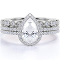 1.5 Carat Moissanite Wedding Trio Ring Set with Engagement Ring and 2 Wedding Bands in 18k Gold Over Silver V412