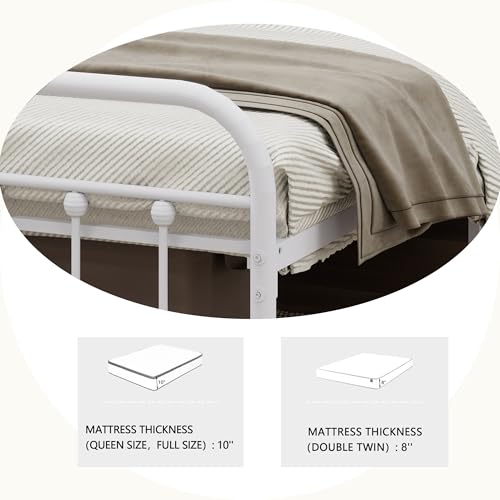 White Metal Full Size Bed Frame with Headboard Footboard O873