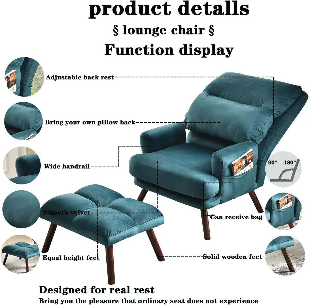 Green Velvet Accent Chair with Ottoman F965