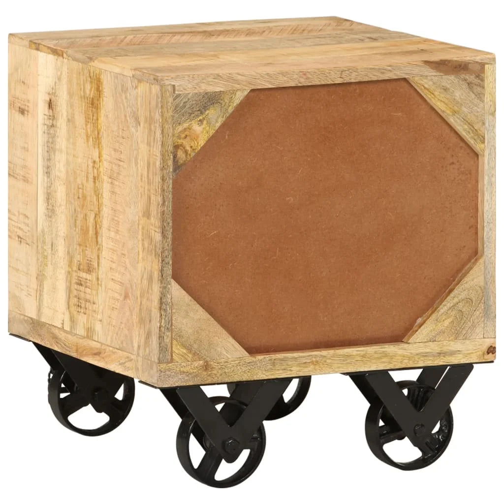 Solid Mango Wood Side Table with Drawer Wheels W549