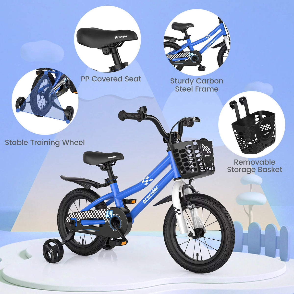 14 Kid's Bike with Training Wheels and Basket, Blue M326265