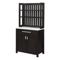 Espresso Wood Wine Bar with Cabinet and White Faux Marble Top B294333