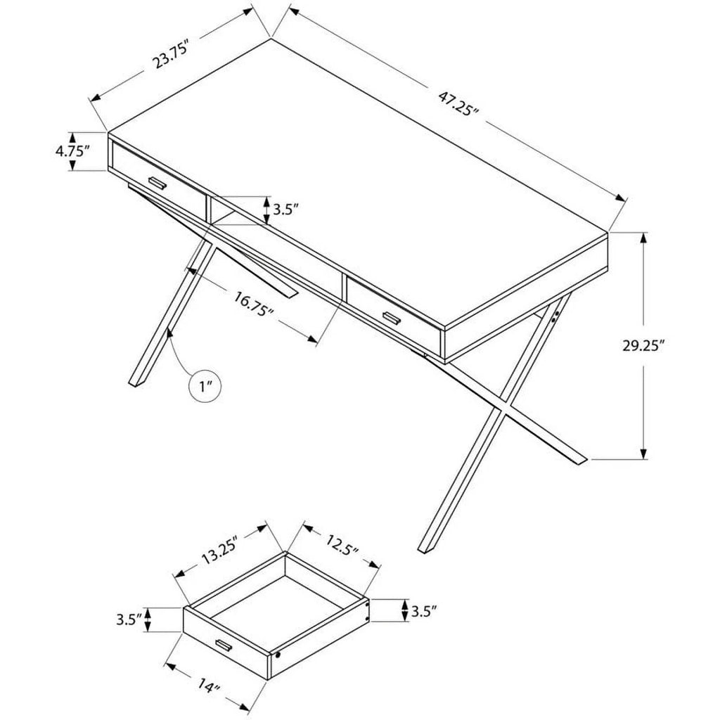 48" Modern Writing Desk in Glossy White and Silver I7540