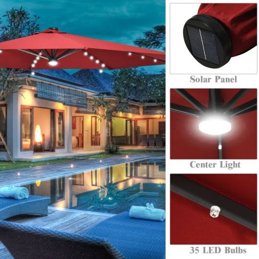 Wine Patio Offset Cantilever Umbrella with Solar Lights U768401