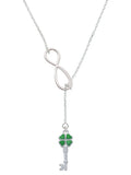 Silvertone Translucent Green Four Leaf Clover Key Infinity Lariat Necklace Z982386