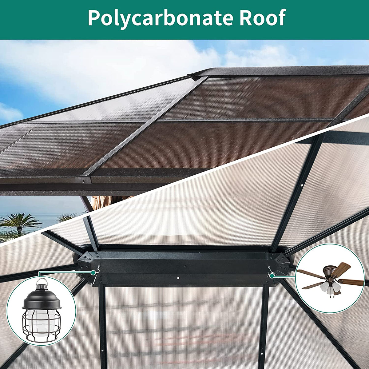 10x12 ft Gazebo Hardtop Outdoor Canopy with Netting and Shaded Curtains, Aluminum Frame Polycarbonate Hardtop F176