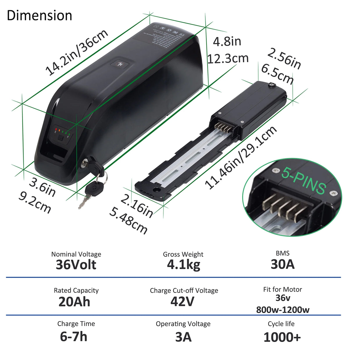 36V 20Ah Lithium Ebike Battery with 3A Charger Q11700