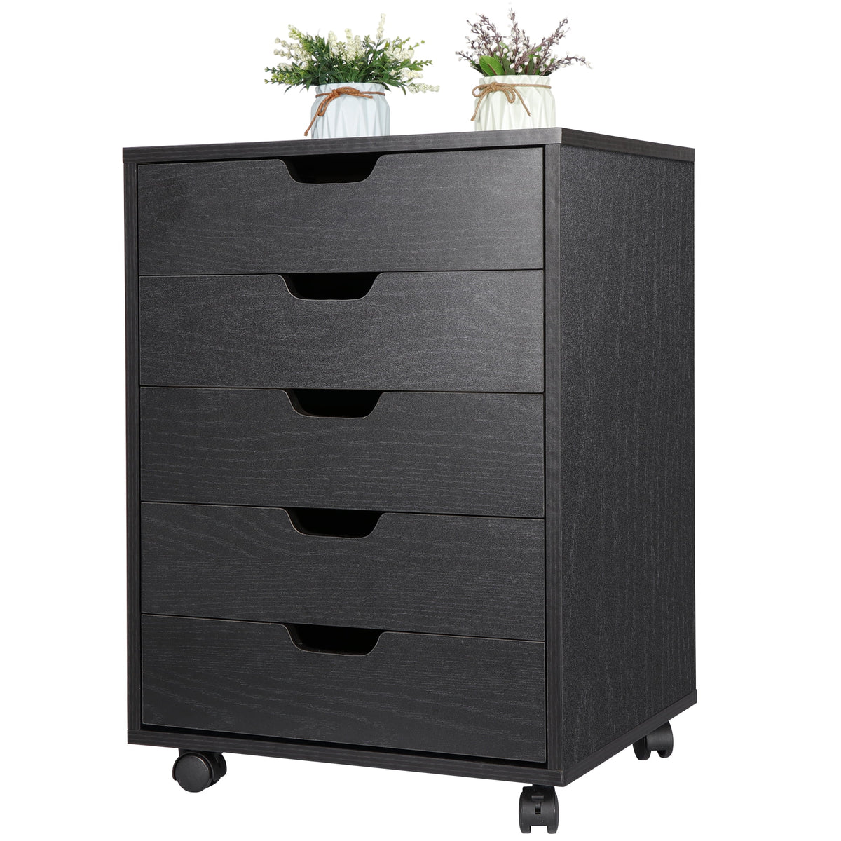 Black 5 Drawer Desk Cabinet with Casters Y985607
