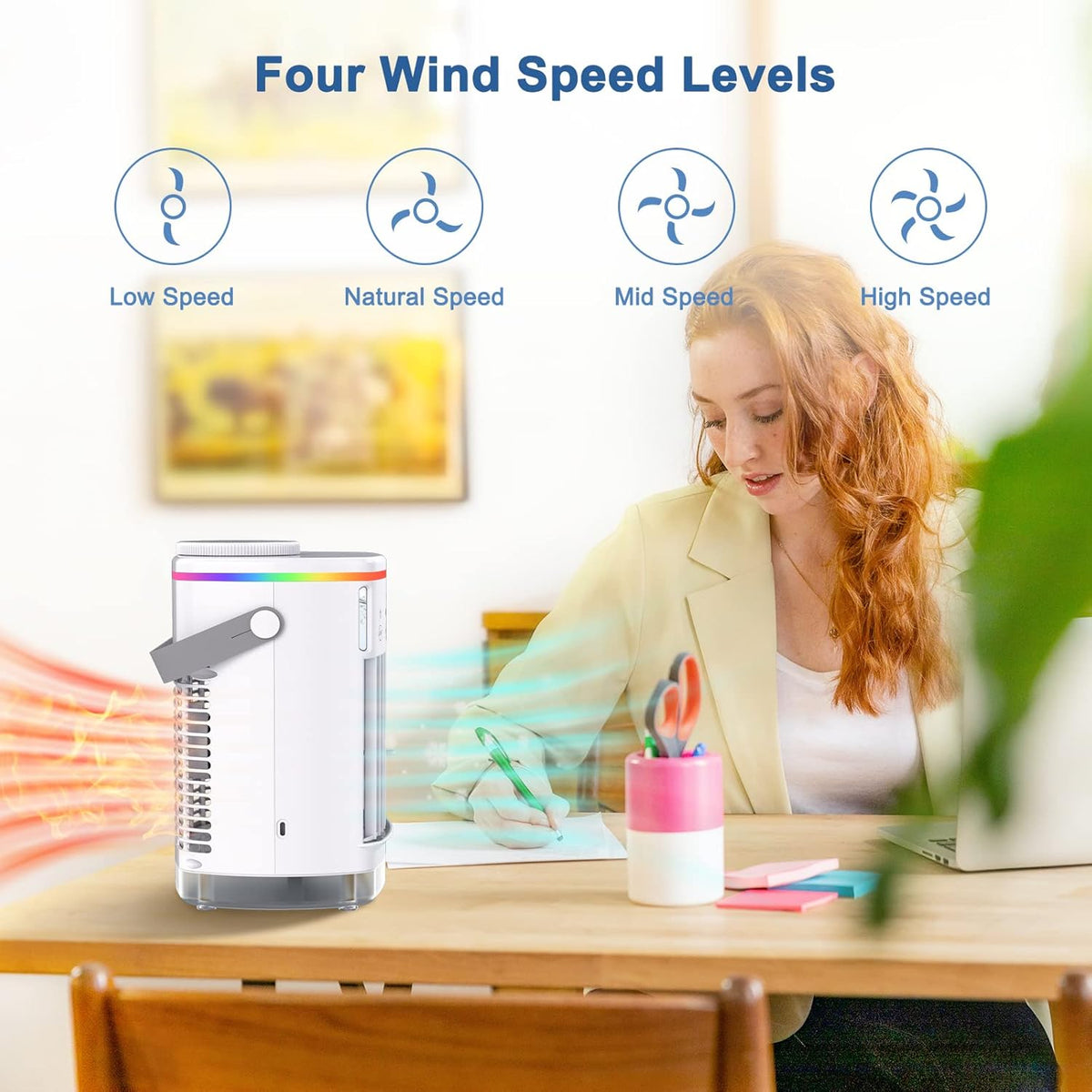 Portable Desktop Air Cooler Fan with LED Light, Pack of 2 N384