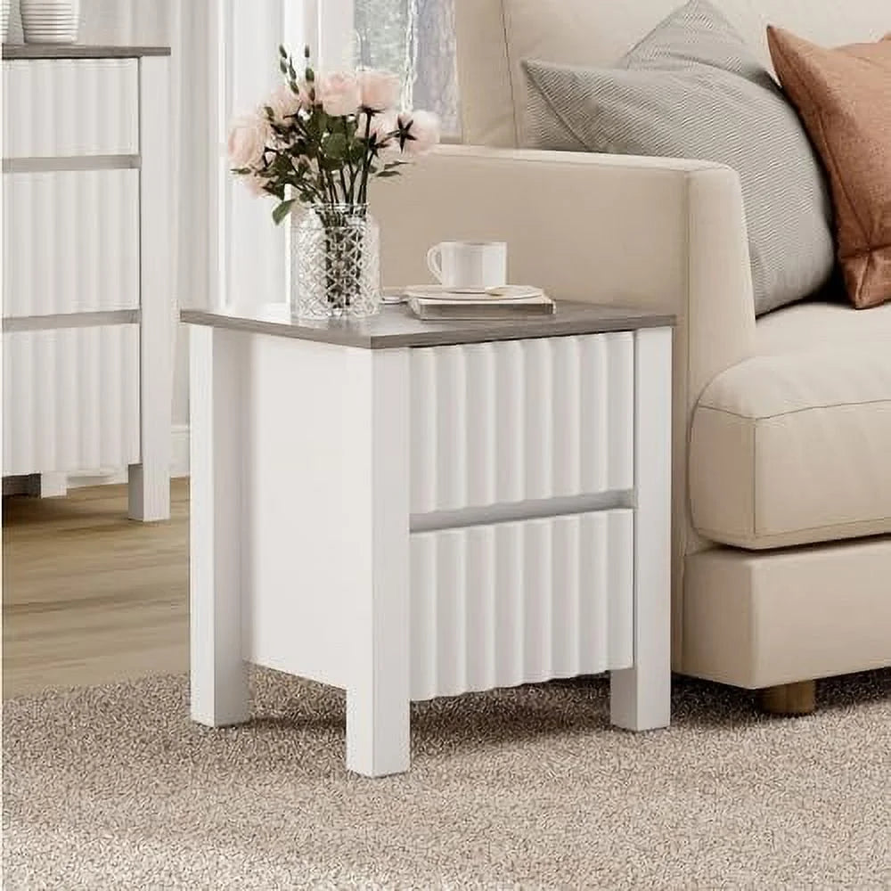 White 2 Drawer End Table with Charging Station F863642
