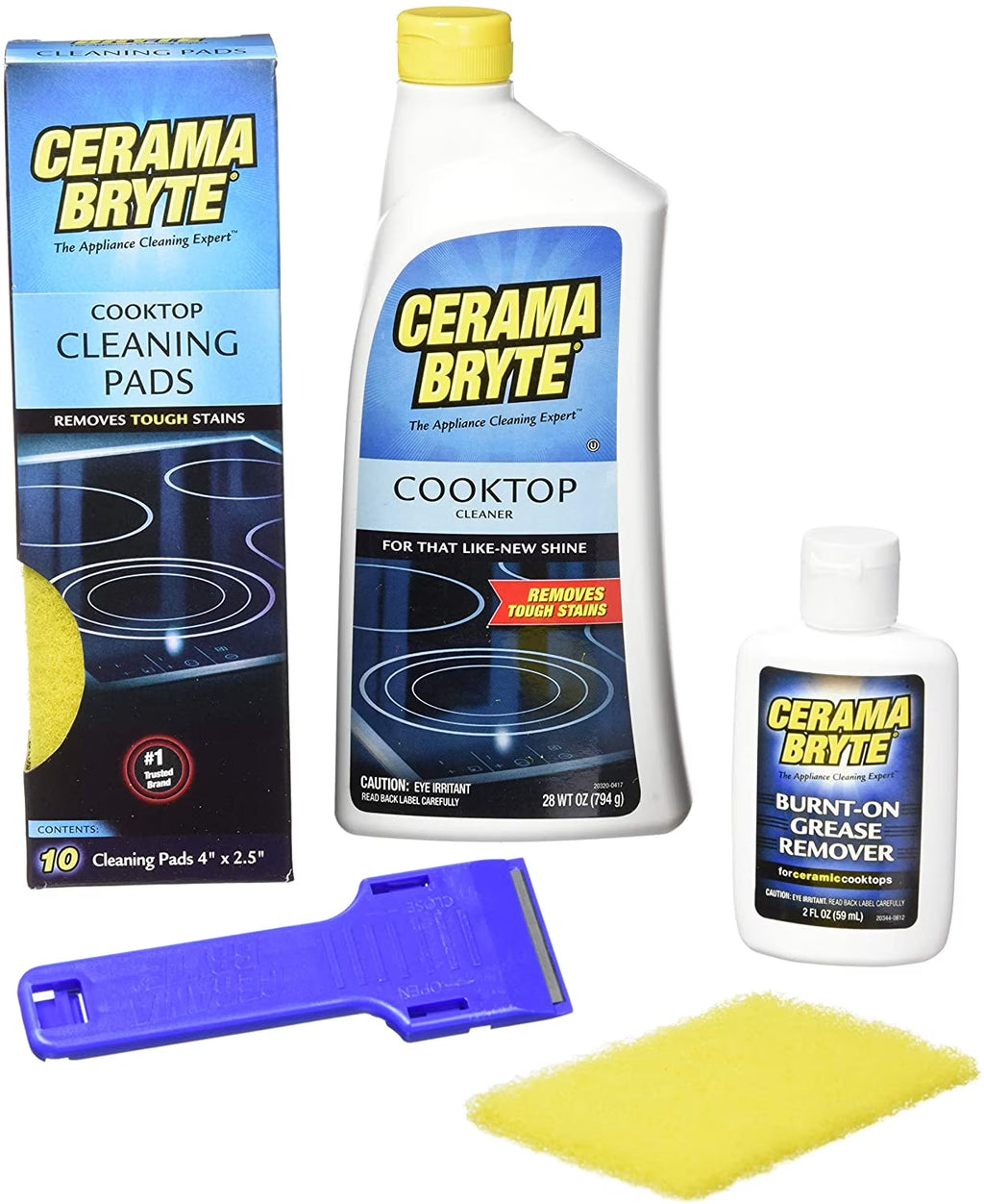 Ceramic Cooktop Cleaner, 28 Ounce, Scraper, 10 Pads I4193