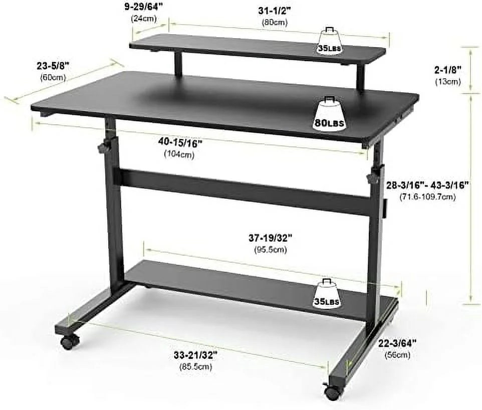 41 Inch Height Adjustable Mobile Standing Desk with Hutch N325732