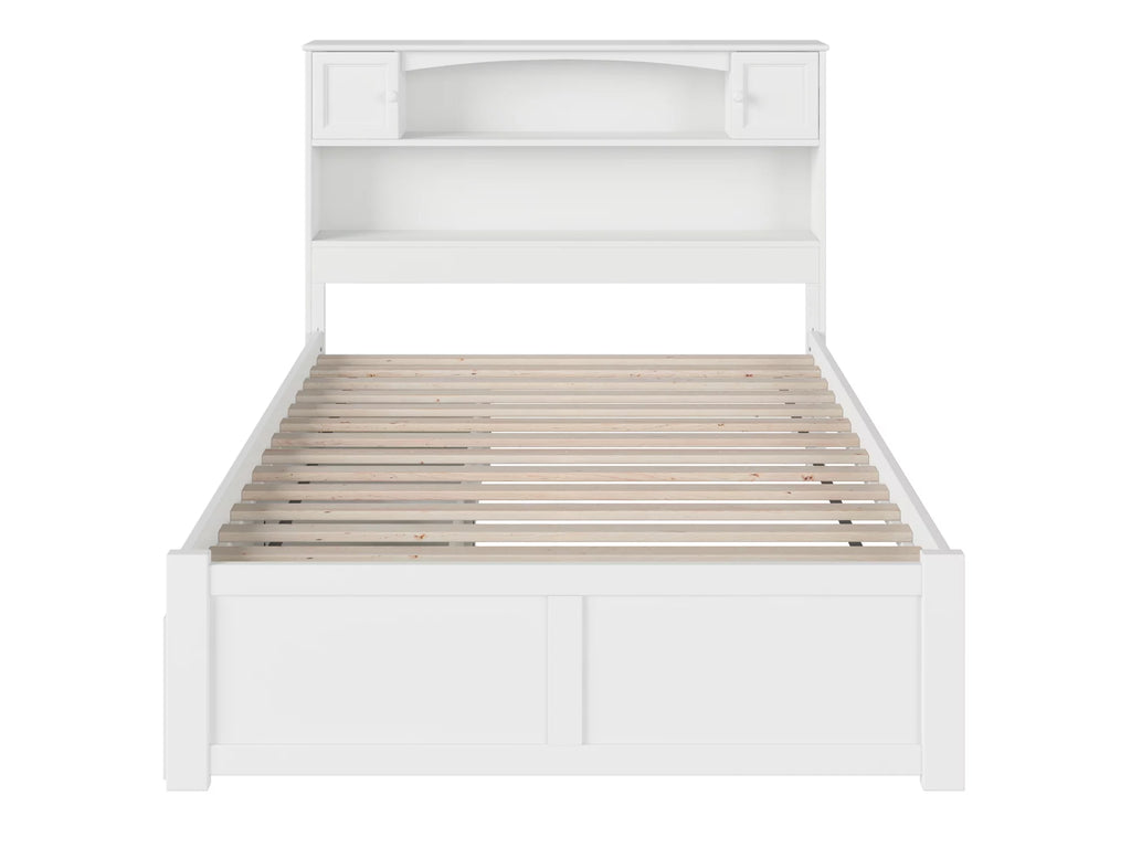 White Solid Wood Platform Bed with Footboard & 2 Storage Drawers G3696