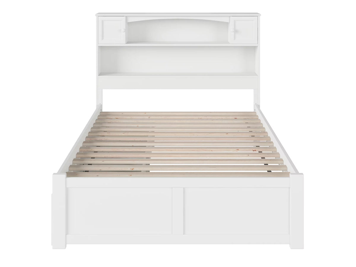 White Solid Wood Platform Bed with Footboard & 2 Storage Drawers G3696