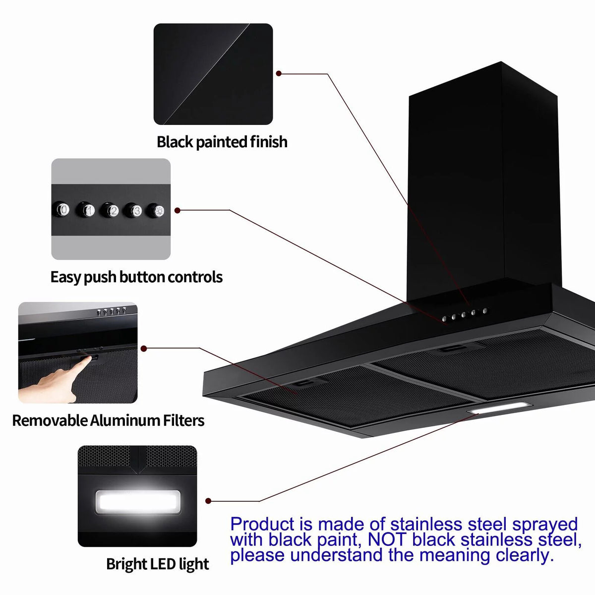 24 inch 450 CFM 3-Speed Wall Mounted Range Hood K110