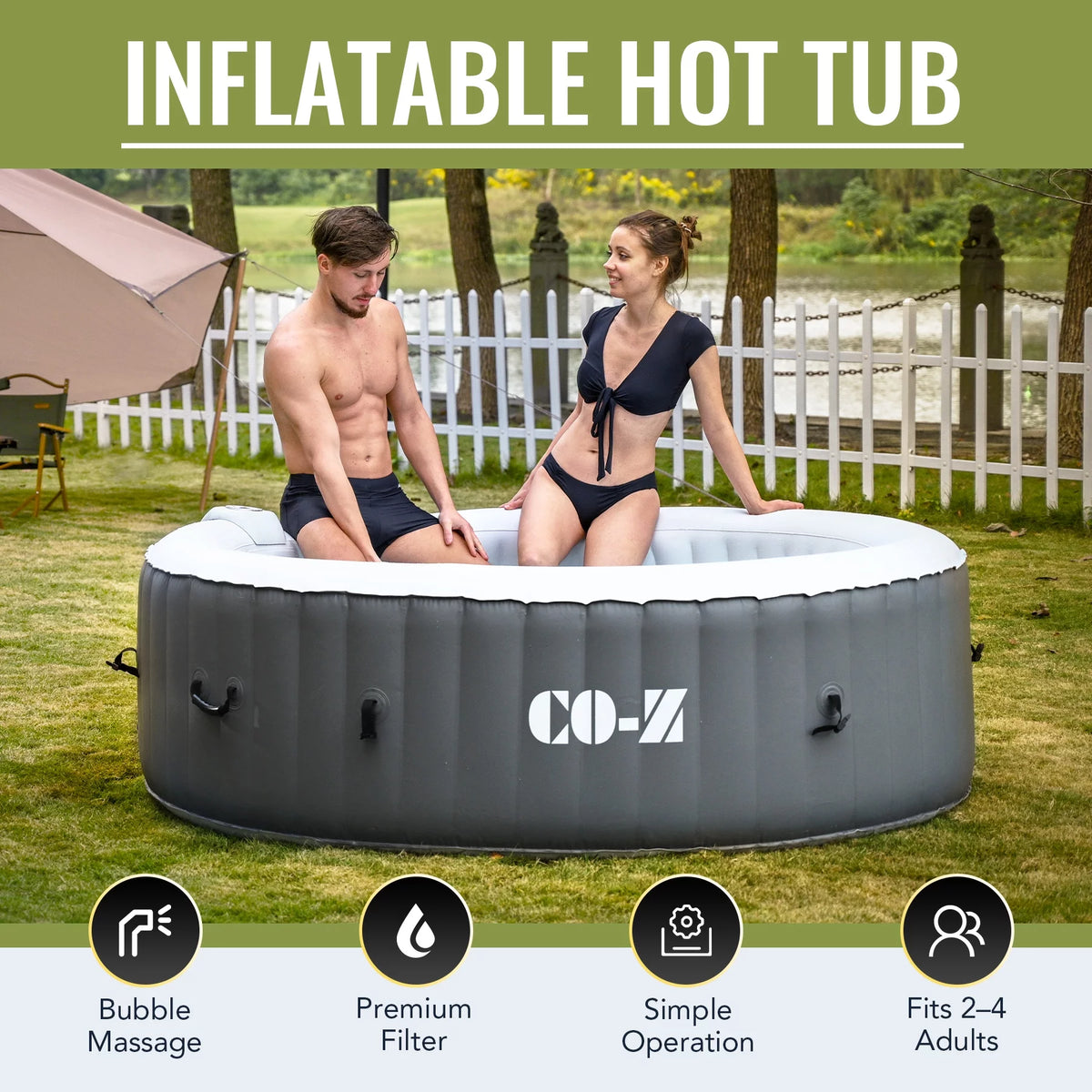 4 Person 6ft Inflatable Hot Tub Pool with Massage Jets A708448