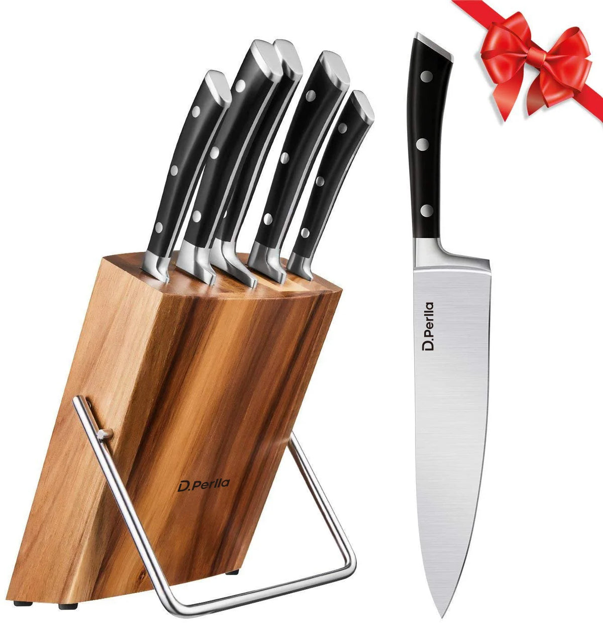 6 Piece German Stainless Steel Kitchen Knife Set with Wooden Block O623