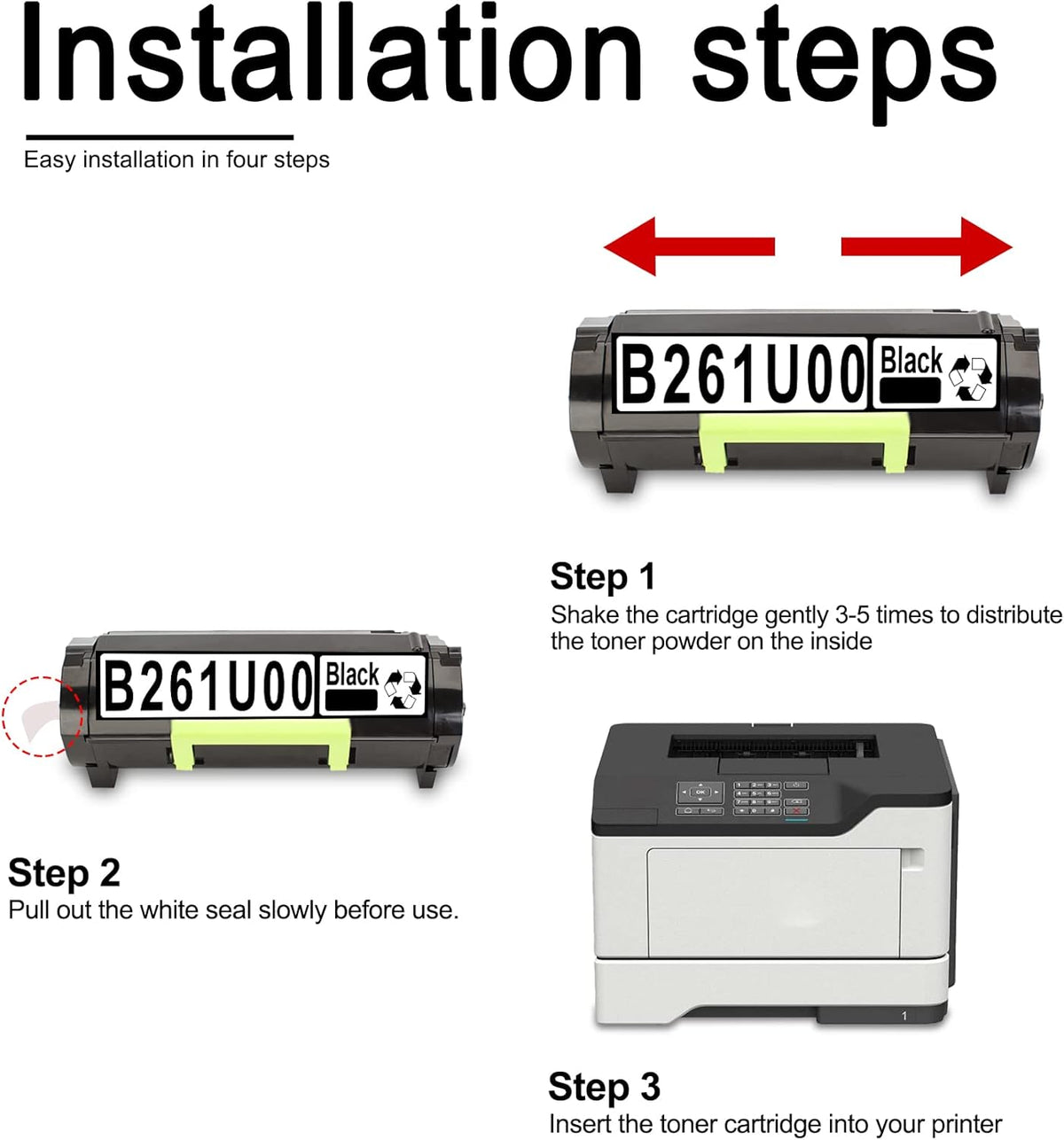 4Pack Black Toner Cartridges for Lexmark B2650dn B2650dw MB2650ade MB2650adwe S541748