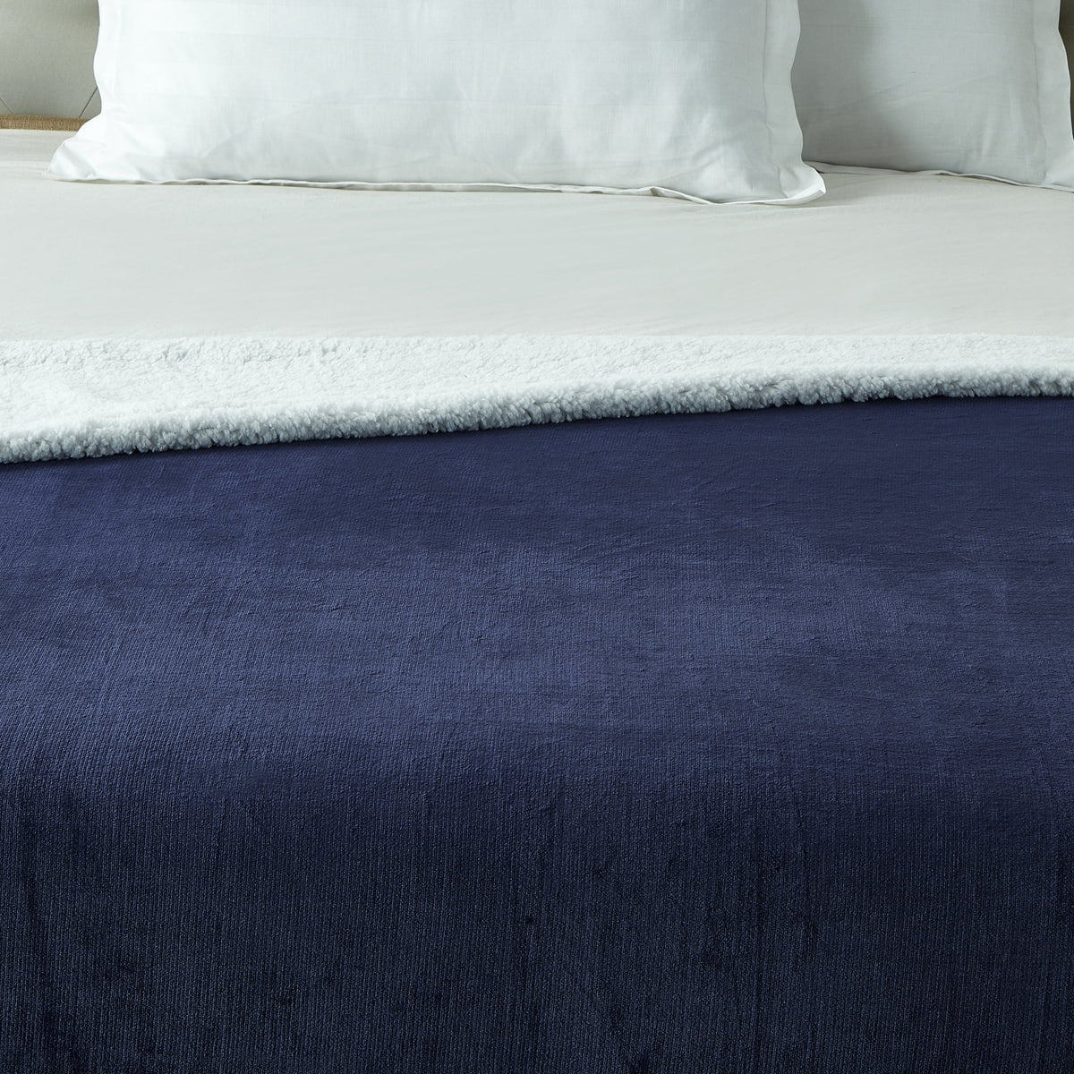 Flannel Reversible Sherpa Throw Blanket 60"x 80" Navy I61450