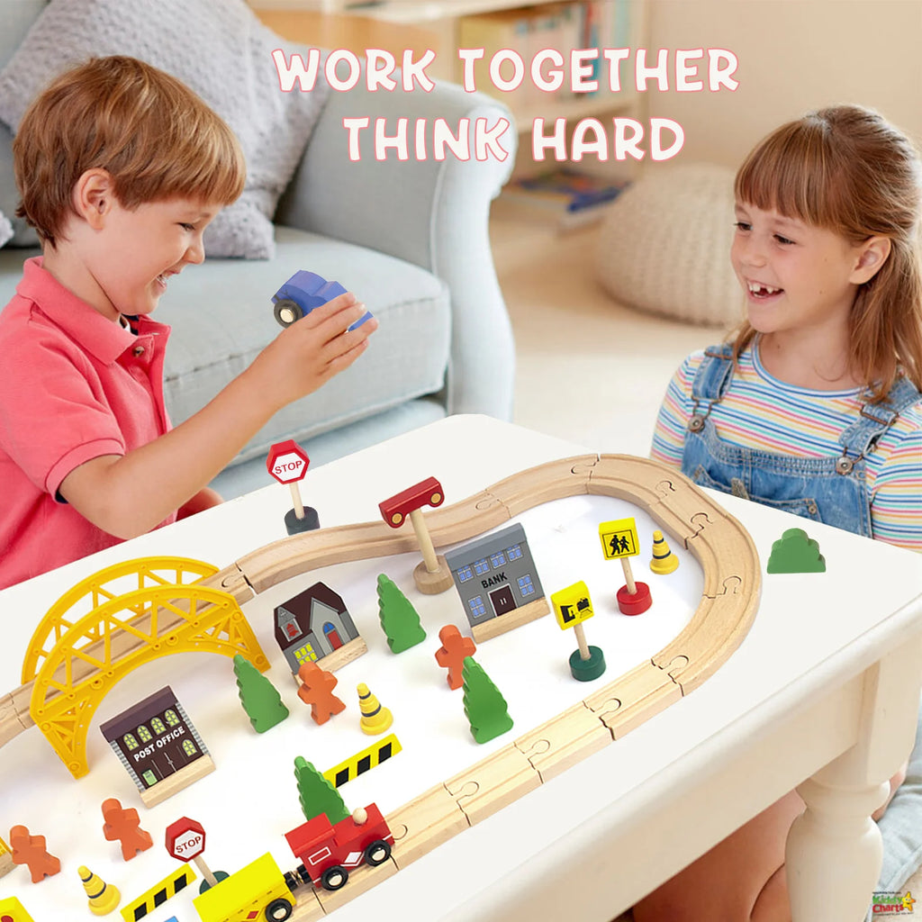 60Pcs Double-Side Wooden Train Set V553