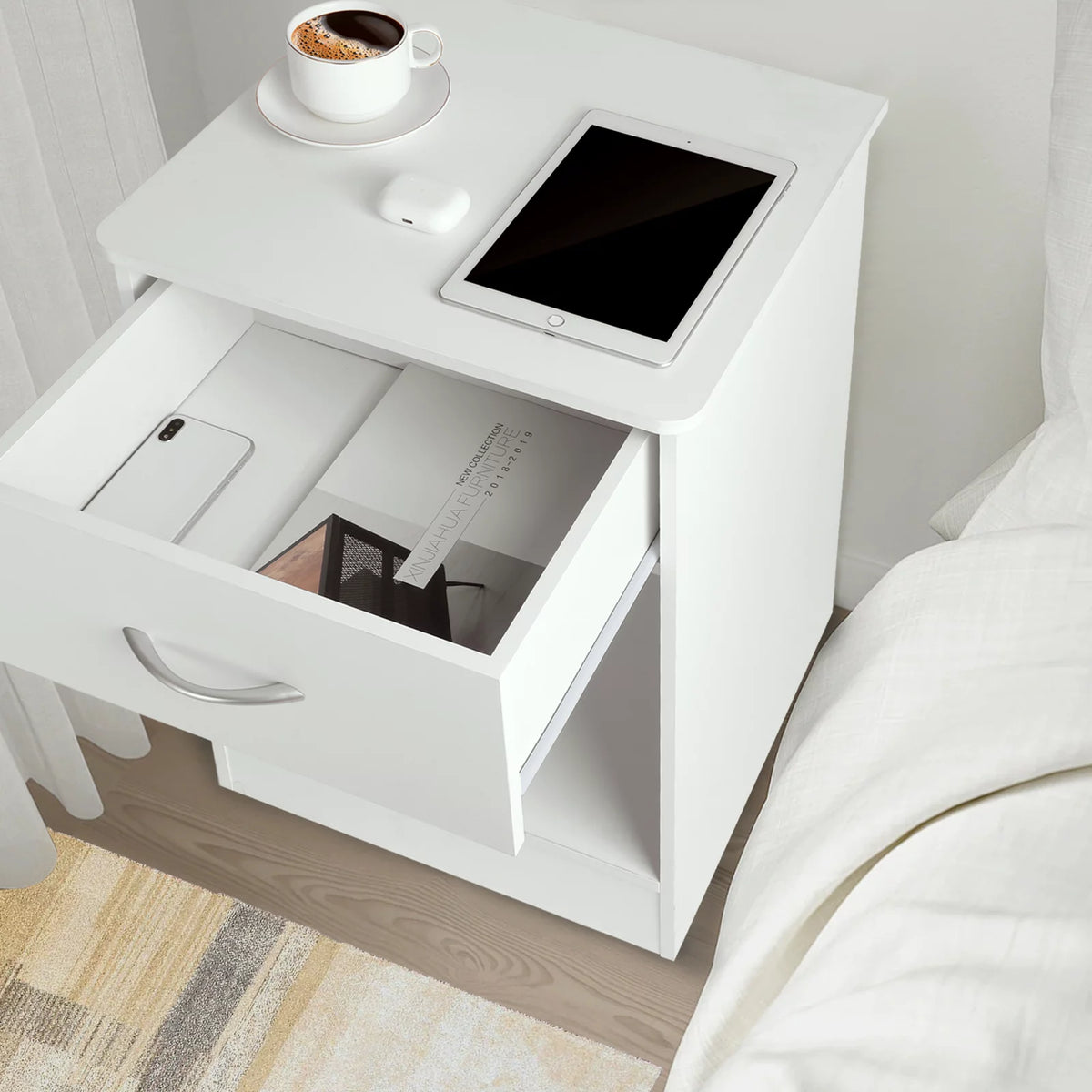 White Nightstand with Drawer T501