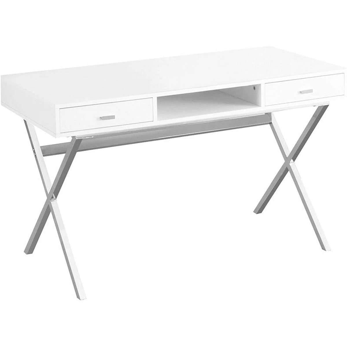 48" Modern Writing Desk in Glossy White and Silver I7540