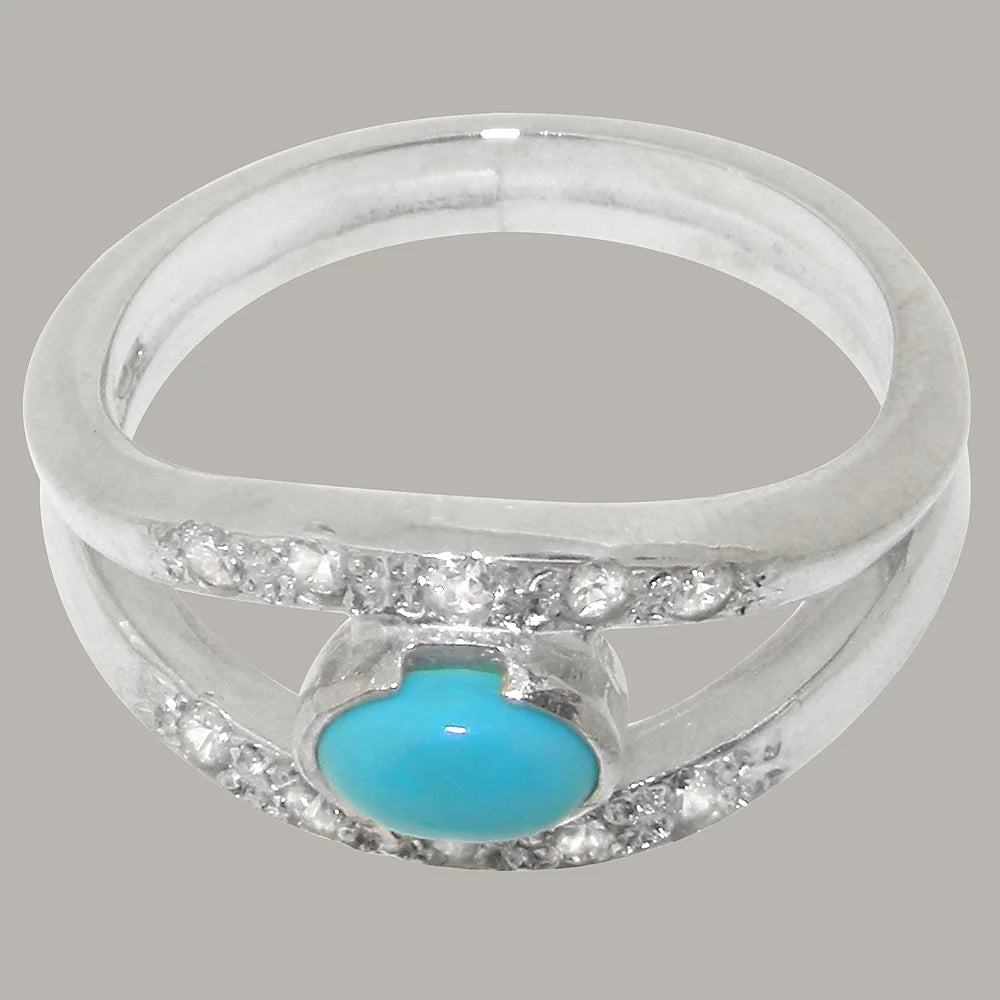 14k White Gold Turquoise Cubic Zirconia Womens Engagement Ring R793