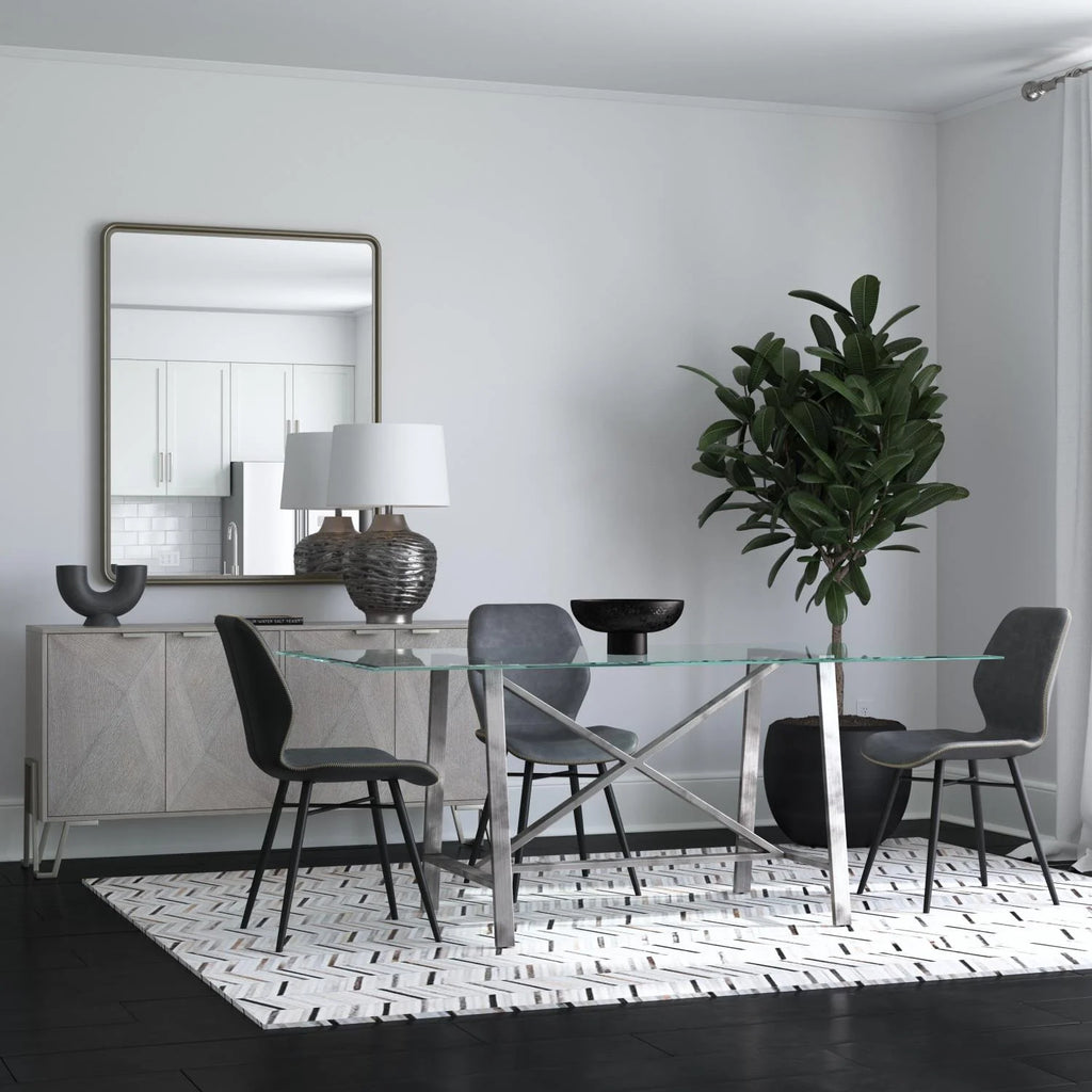 Rectangular Metal & Glass Dining Table in Pewter K388439