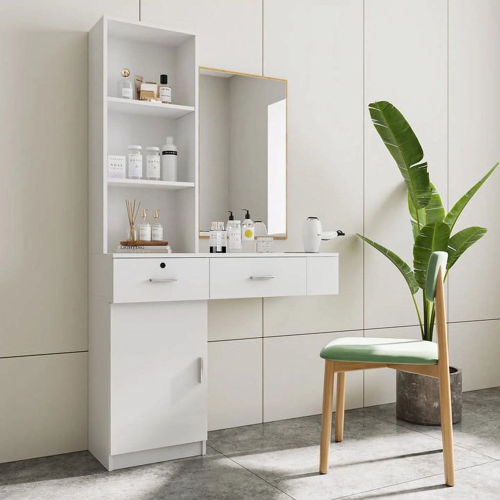White Hair Desk with Storage V96203