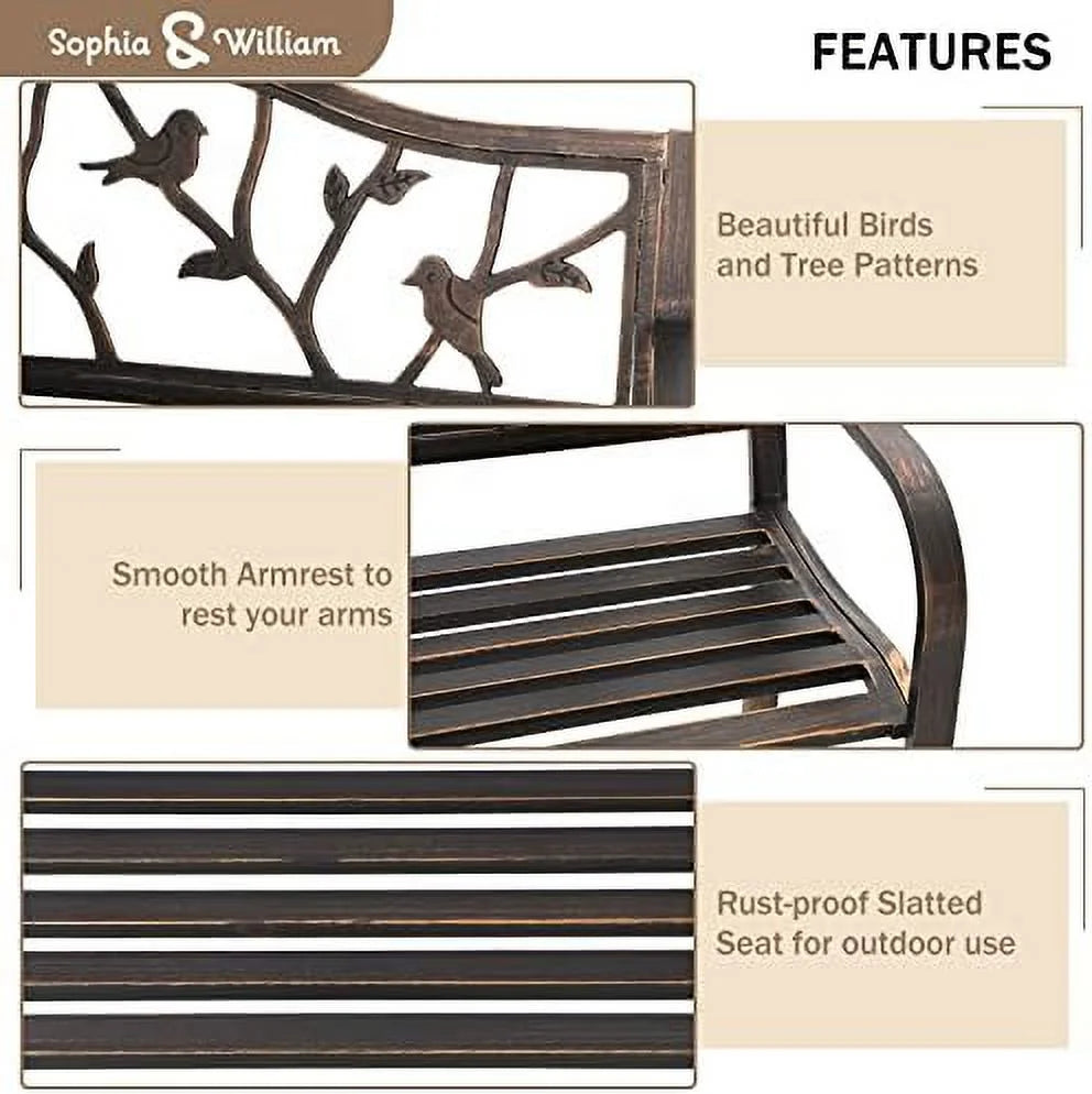 Black Cast Iron Outdoor Bench with Floral Backrest E2145