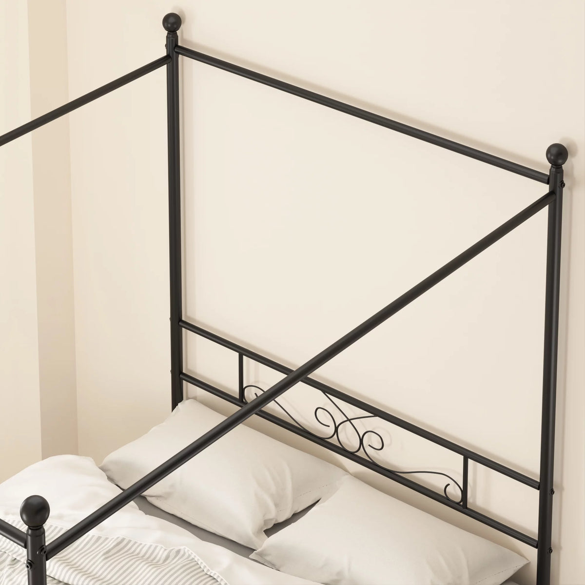 Twin Size 4-Post Canopy Bed Frame Metal Platform with Headboard Footboard Black P960560