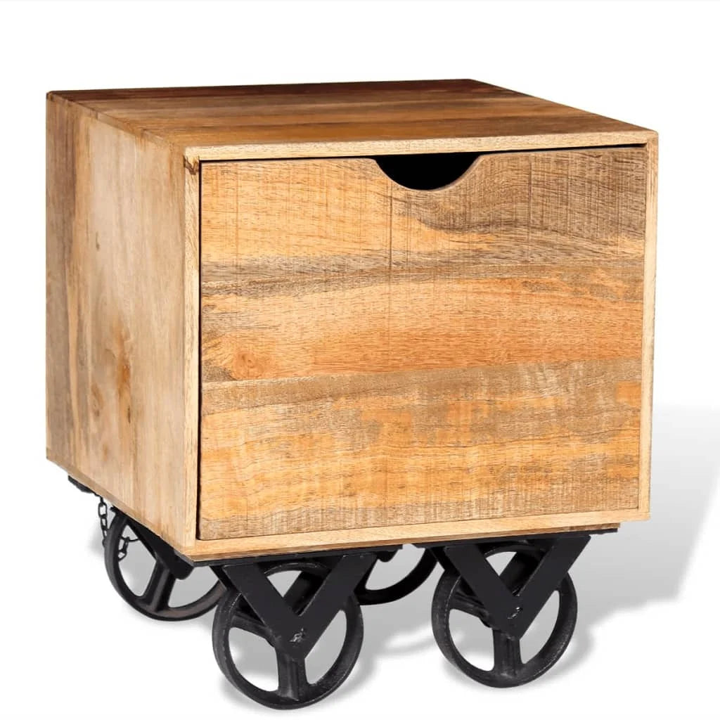 Solid Mango Wood Side Table with Drawer Wheels W549