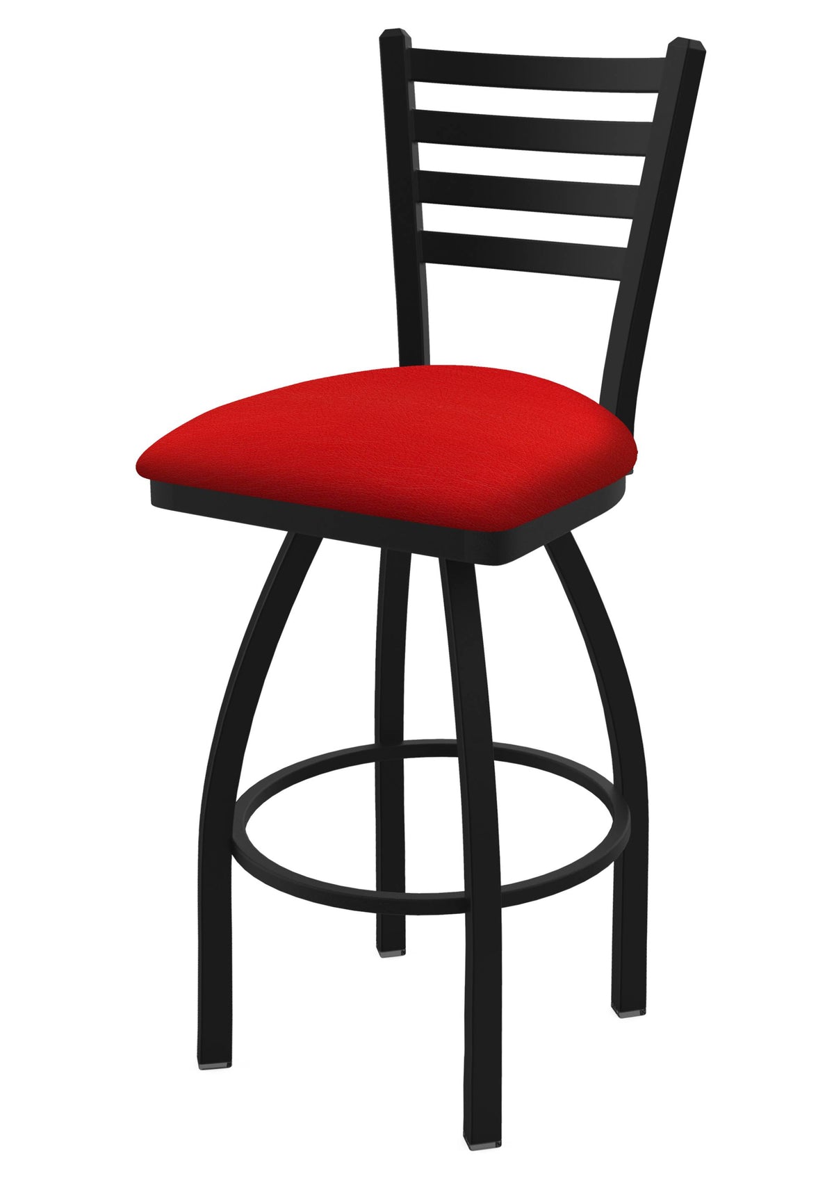 30" Swivel Bar Stool with Black Wrinkle Finish and Canter Red Seat G486