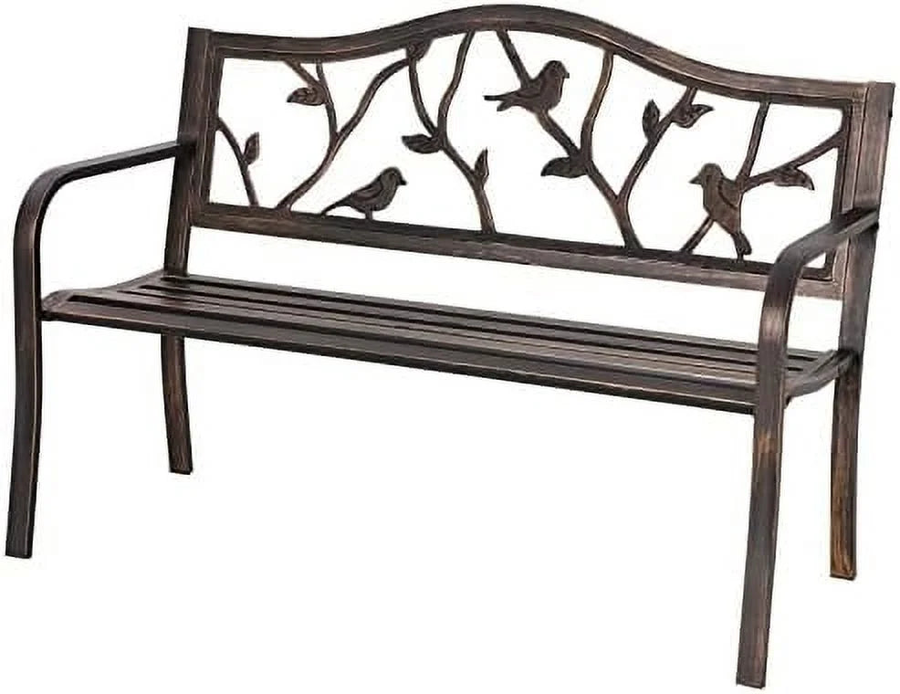 Black Cast Iron Outdoor Bench with Floral Backrest E2145