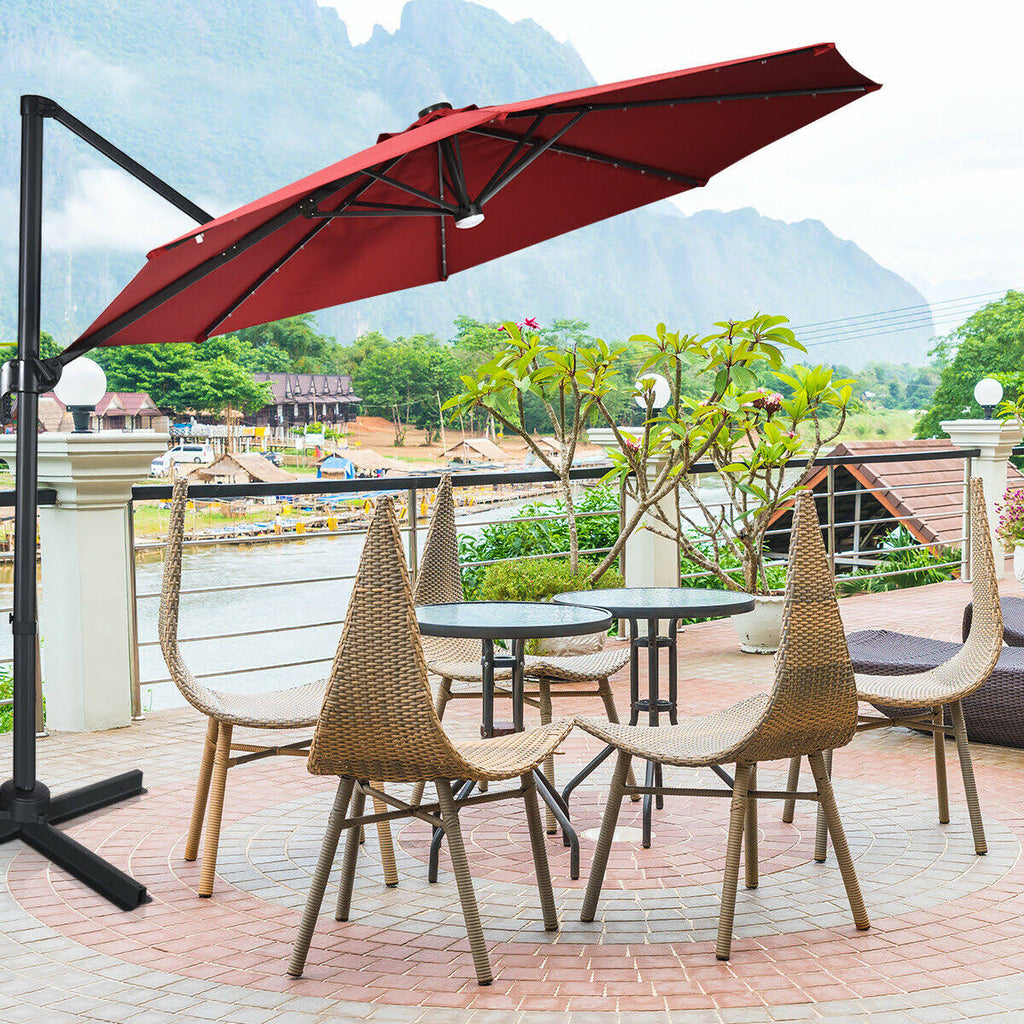 Wine Patio Offset Cantilever Umbrella with Solar Lights U768401