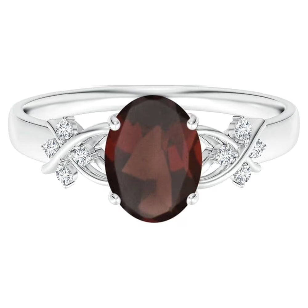 Oval Red Garnet Solitaire Ring 925 Sterling Silver W7897