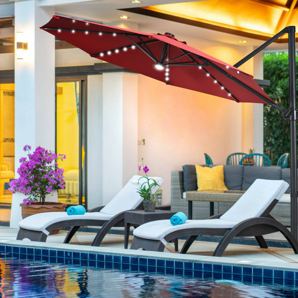 Wine Patio Offset Cantilever Umbrella with Solar Lights U768401
