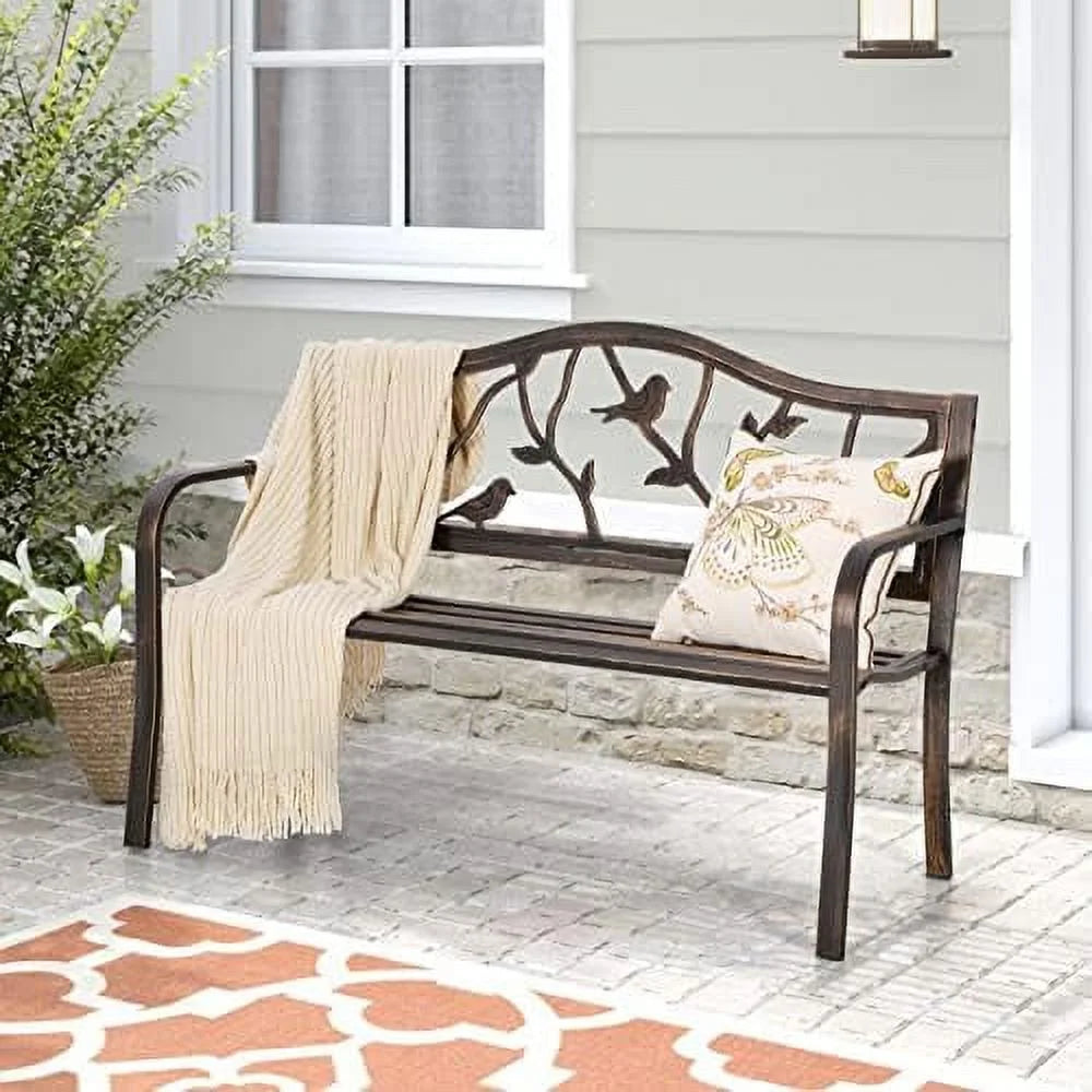 Black Cast Iron Outdoor Bench with Floral Backrest E2145