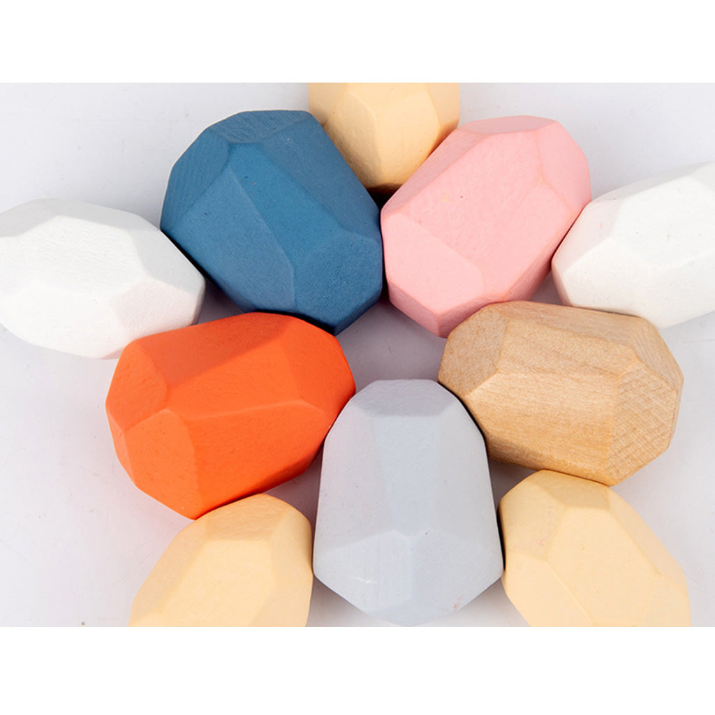 36 Pcs Wooden Colored Stone Stacking Game Building Block R91247