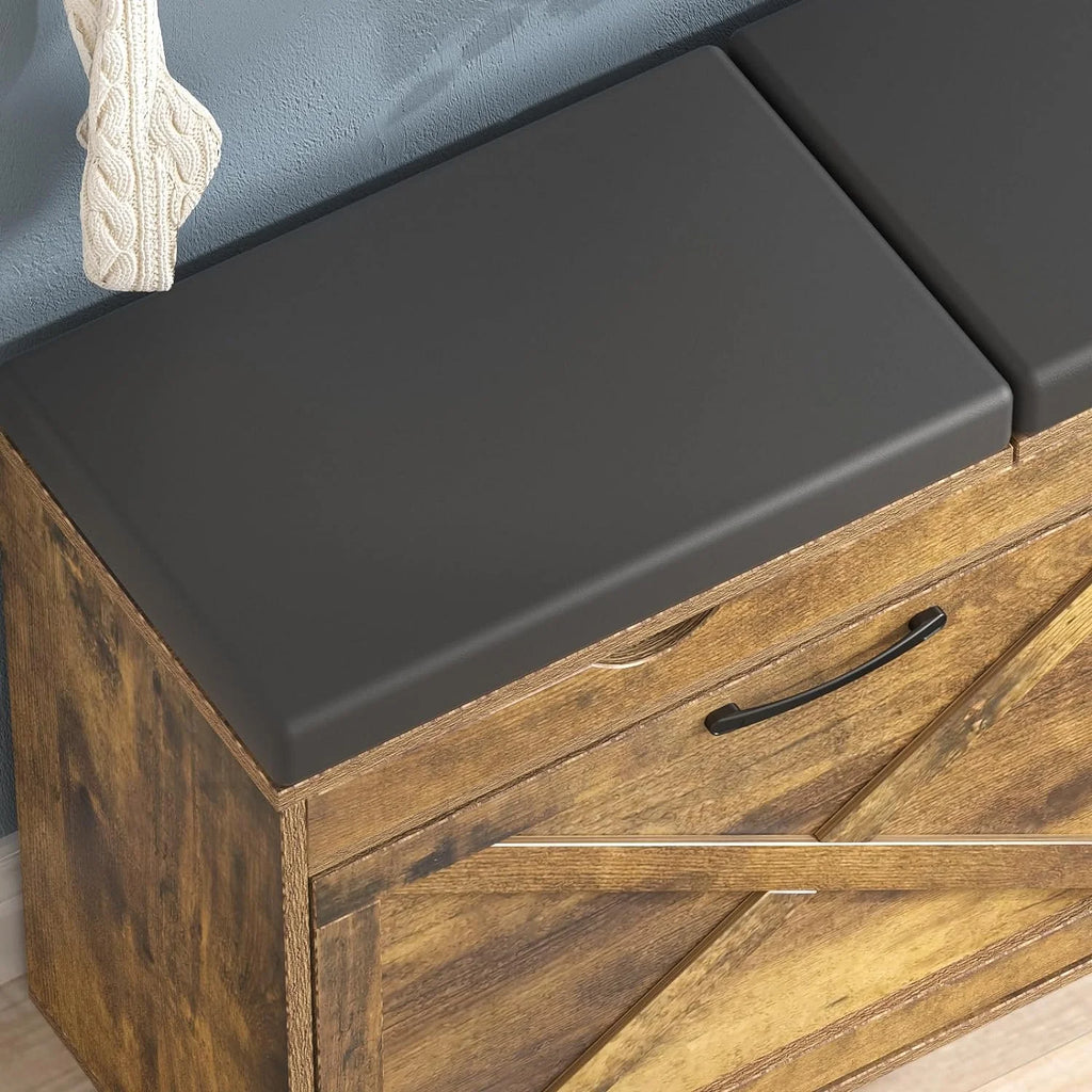 Rustic Brown Shoe Storage Bench with Flip Drawer C573632