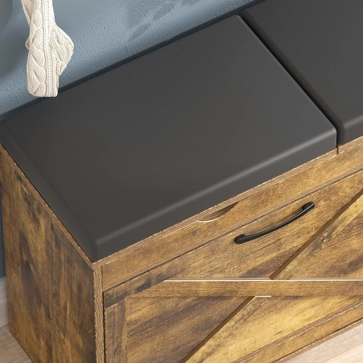 Rustic Brown Shoe Storage Bench with Flip Drawer C573632